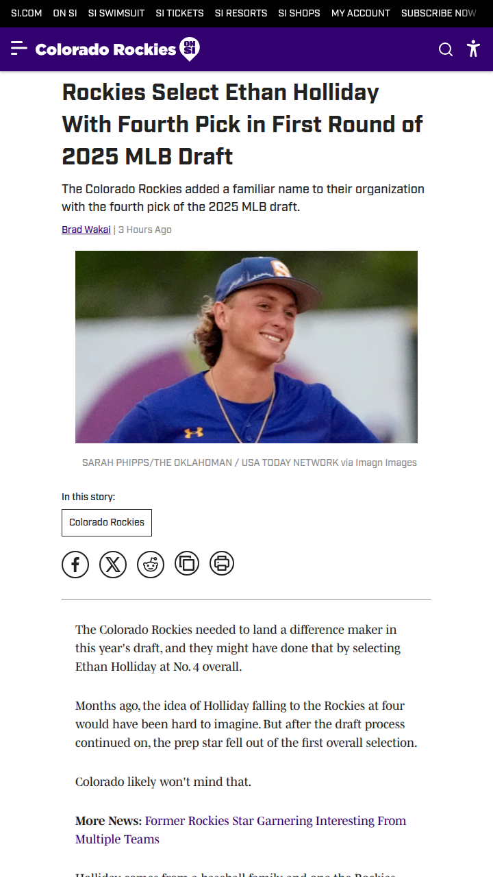 Rockies Land Holliday Legacy at No. 4!
