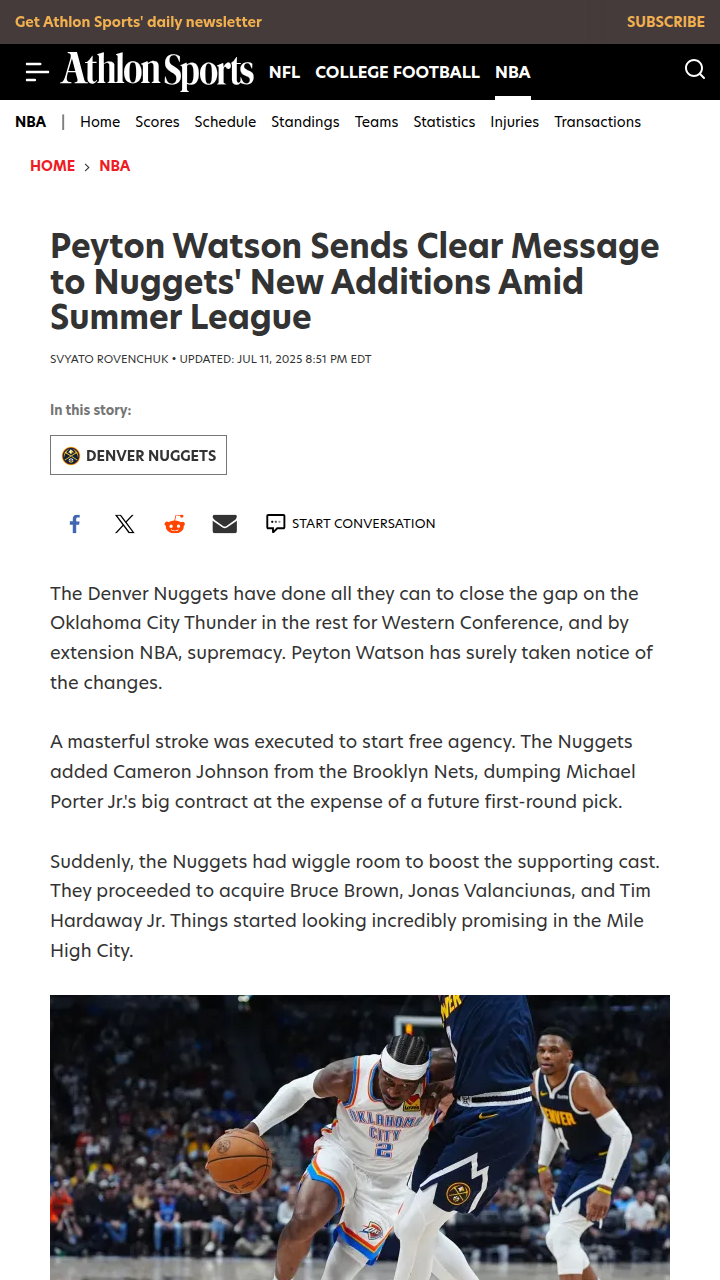 Watson Welcomes New Nuggets, Eyes Thunder