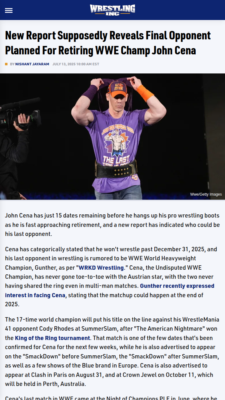 Cena’s Last Stand: Gunther Showdown Looms?