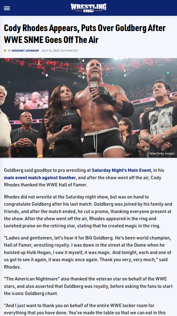 Goldberg Gets Epic Sendoff from Cody