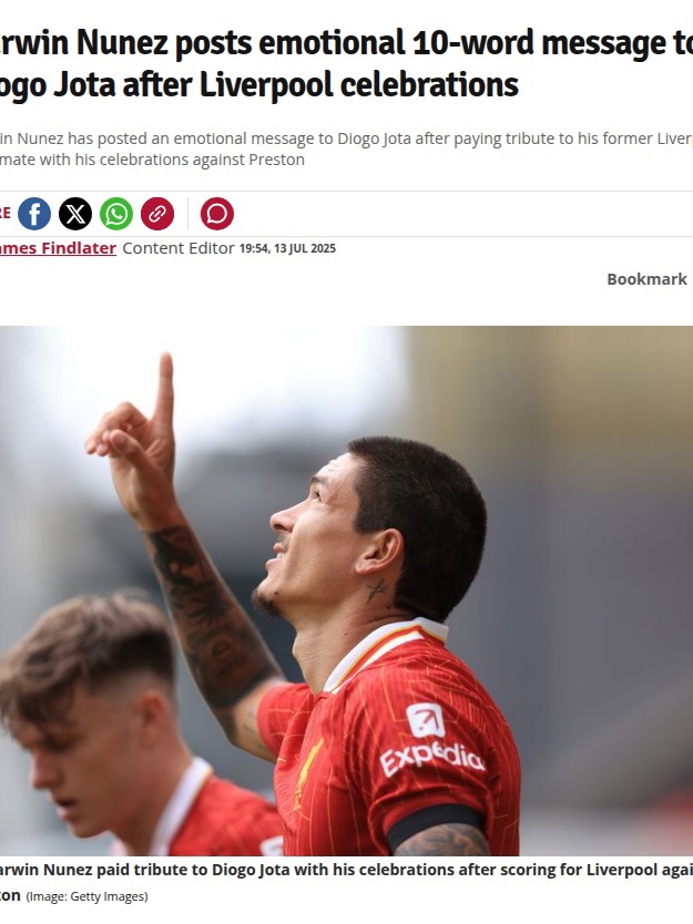 Nunez’s Tribute to Jota Hits Home for Reds