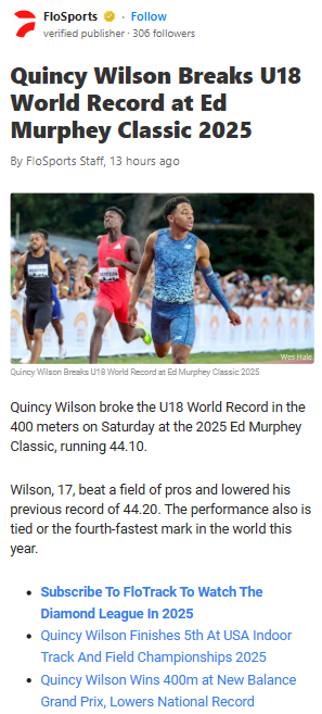 Quincy “Q” Wilson Shatters U18 400m Record!