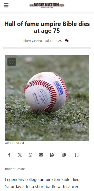 College Baseball Legend Jon Bible Passes