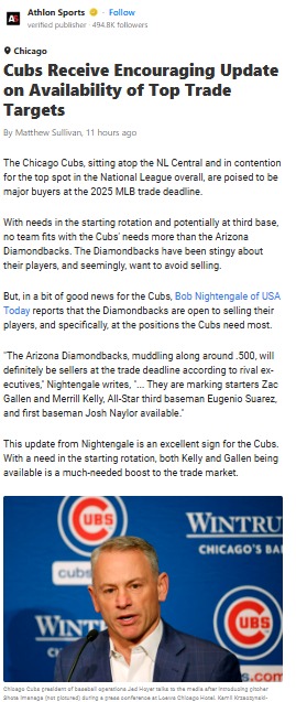 Cubs Eye D-Backs Arms for Deadline Push