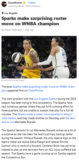 Sparks Shake Up: Mercedes Russell Waived