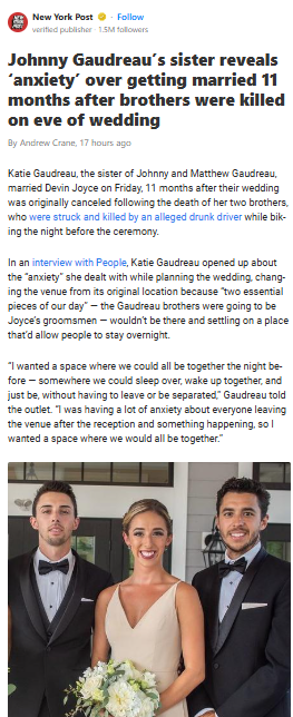 Gaudreau Family’s Heartfelt Wedding Tribute