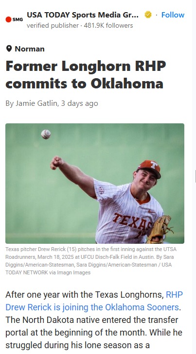 Sooners Snag Ex-Longhorn Arm: Rerick’s Gamble
