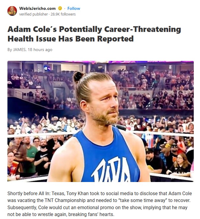 Adam Cole Faces Another Tough Setback