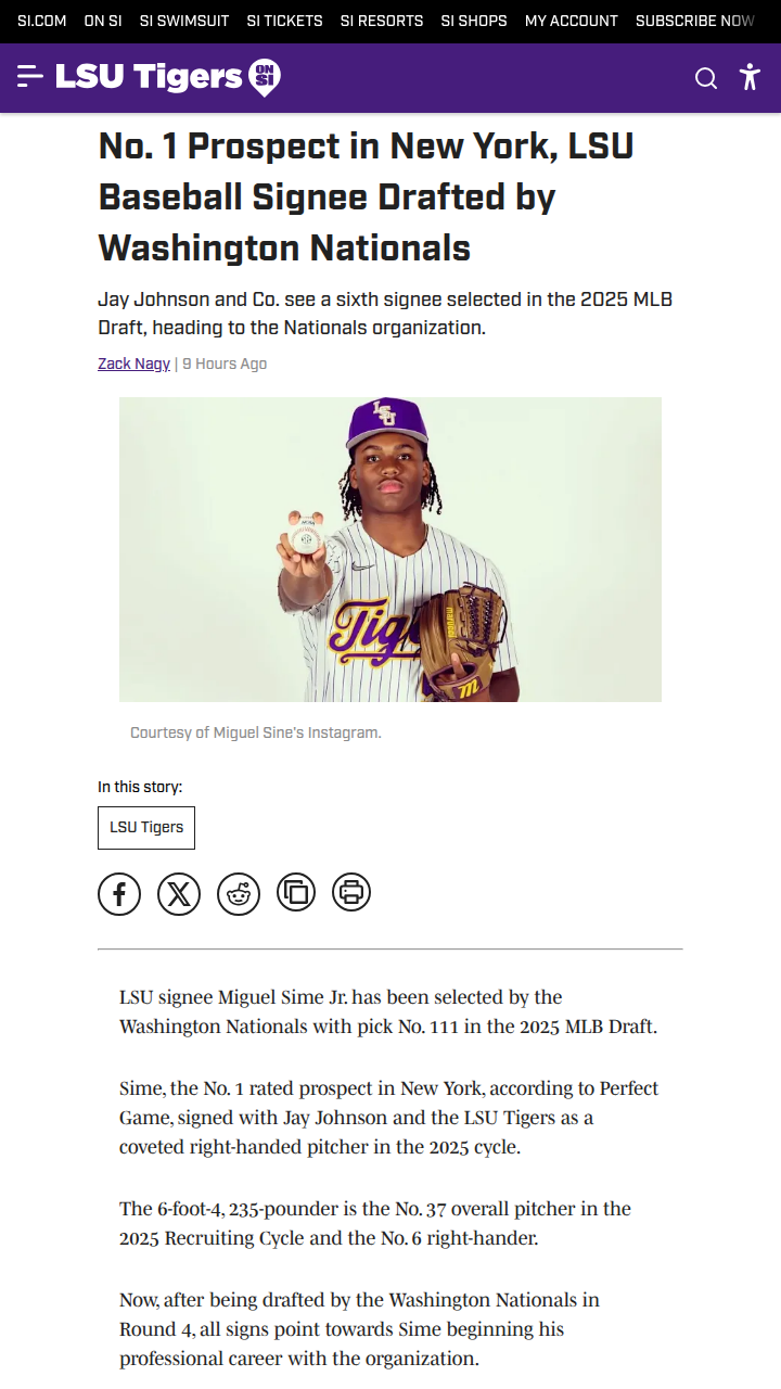 Miguel Sime Jr. Heads to Nats: LSU Fans React