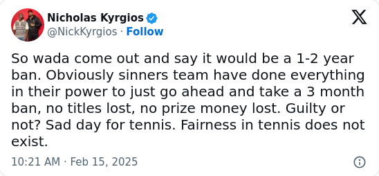Kyrgios Throws Shade at Sinner’s Wimbledon Win