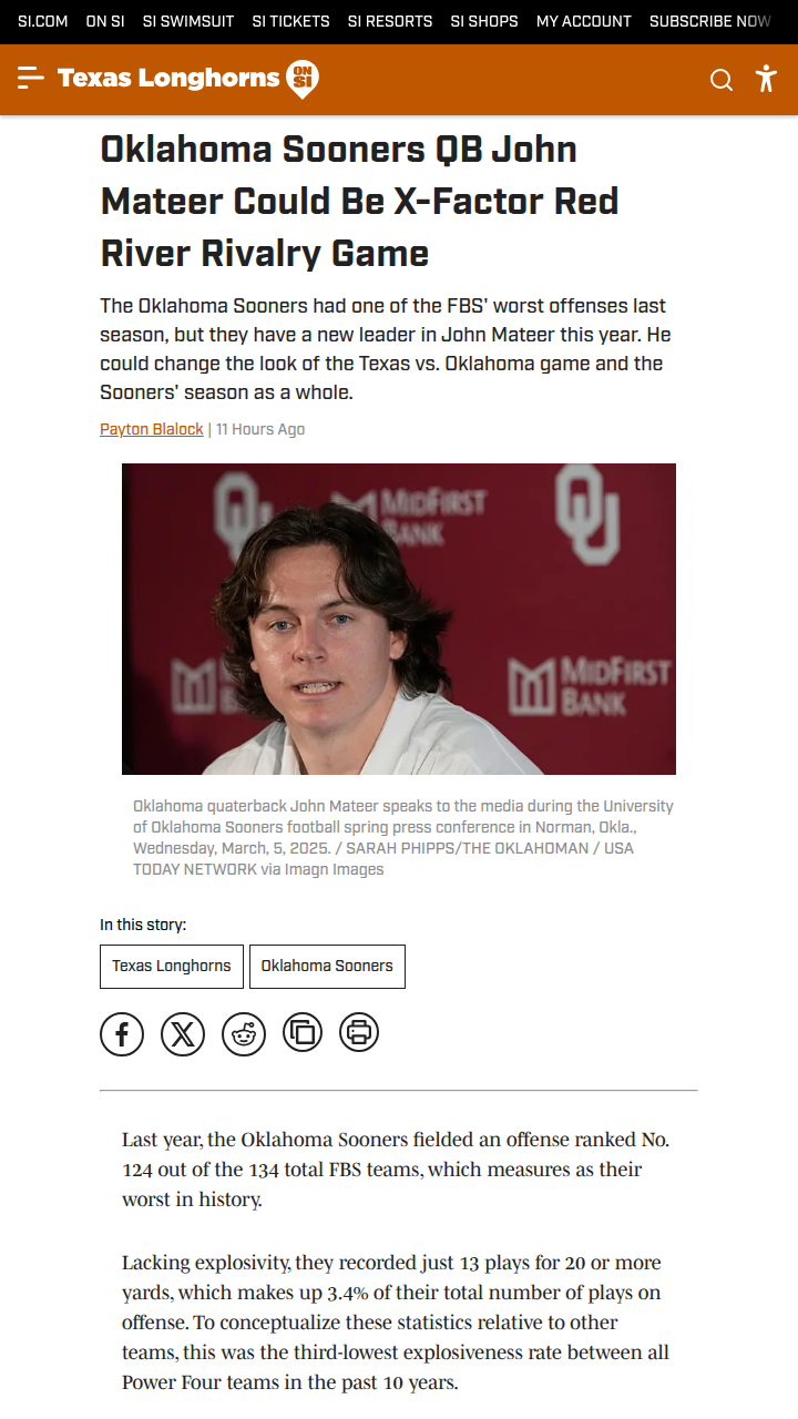 Can Mateer Be OU’s Next Rivalry Hero?