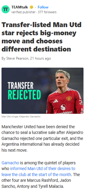 Garnacho Snubs Ronaldo’s Al Nassr!
