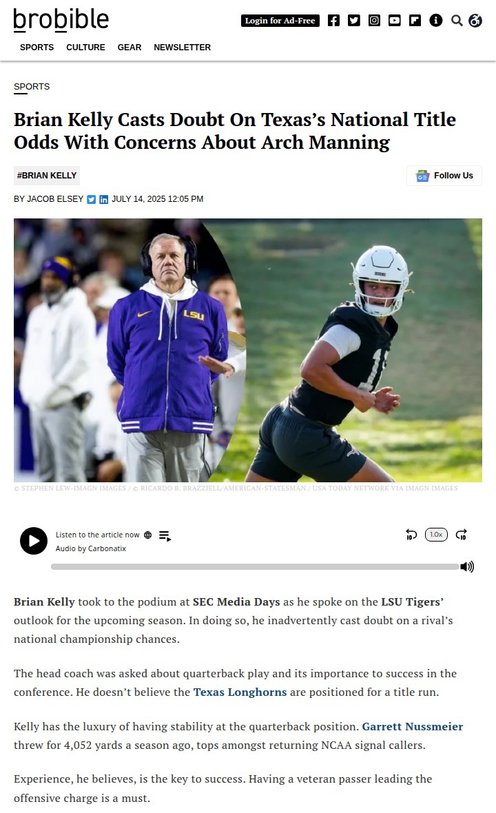 Brian Kelly Throws Shade at Arch Manning