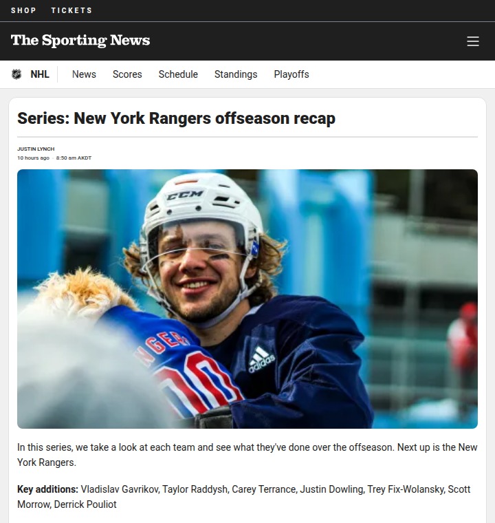 Rangers Reload: Gavrikov In, Kreider Out!