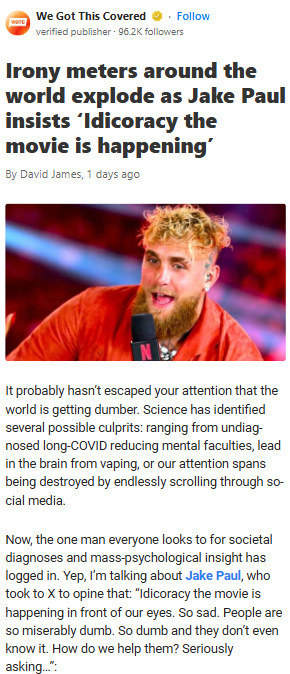 Jake Paul’s ‘Idicoracy’ Irony Meltdown 🤦‍♂️