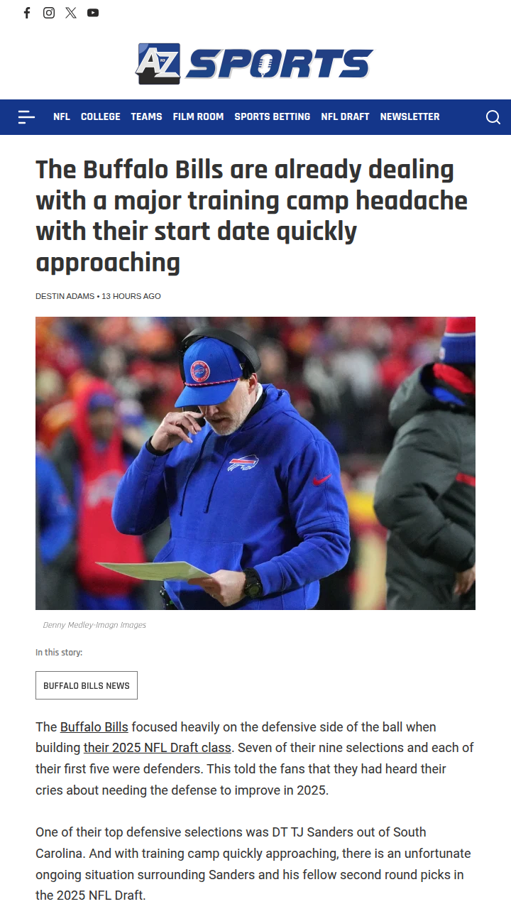 Bills Rookie Standoff: Will Sanders Hold Out?