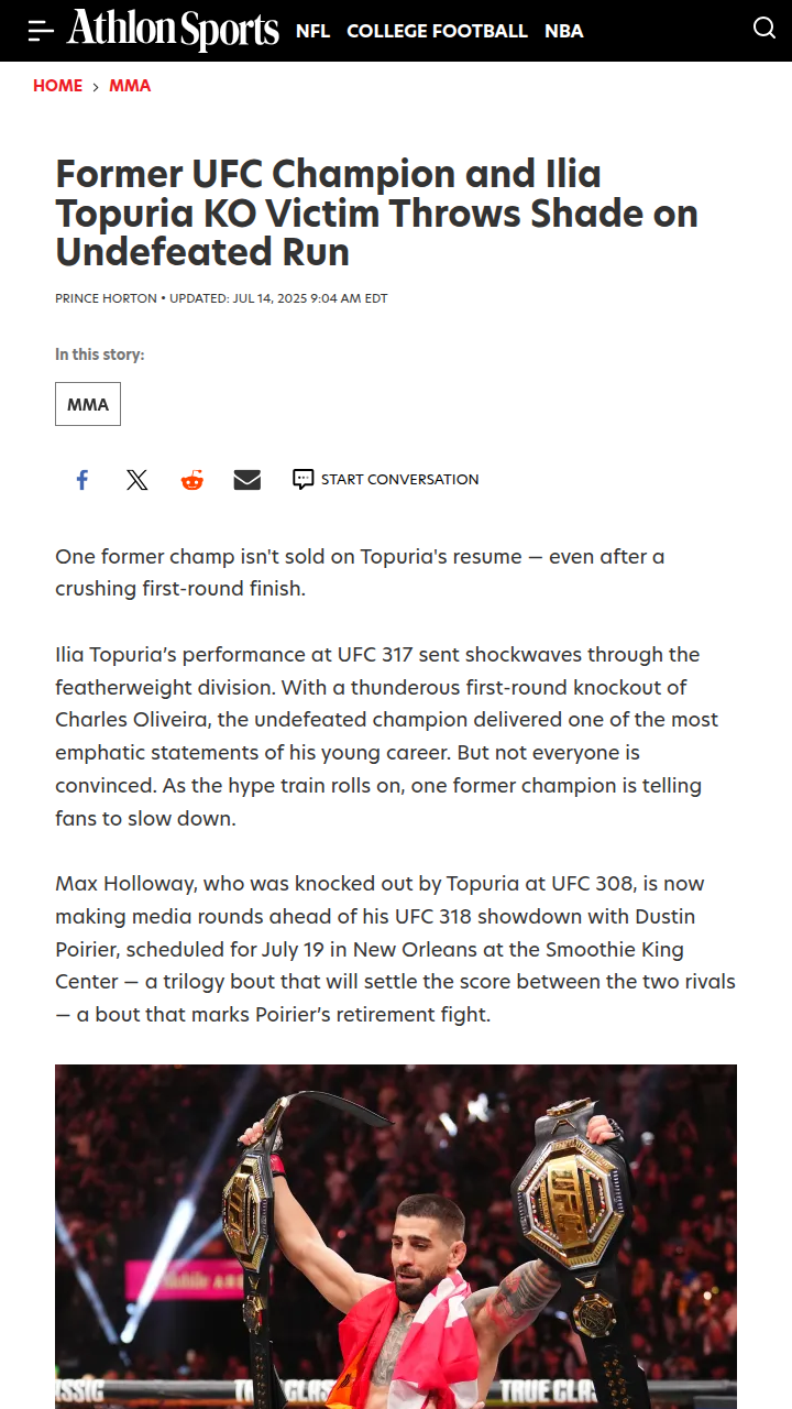 Max Holloway Throws Shade at Topuria’s Streak