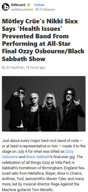 Mötley Crüe Missing from Ozzy’s Big Night 😮