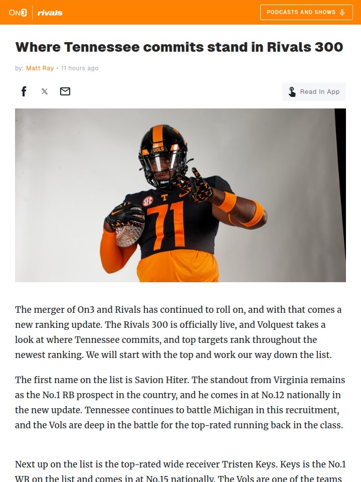 Vols’ Rivals 300 Surge: Hiter vs. Michigan