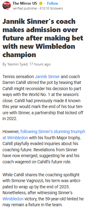 Sinner’s Bet: Cahill Stays or Goes?