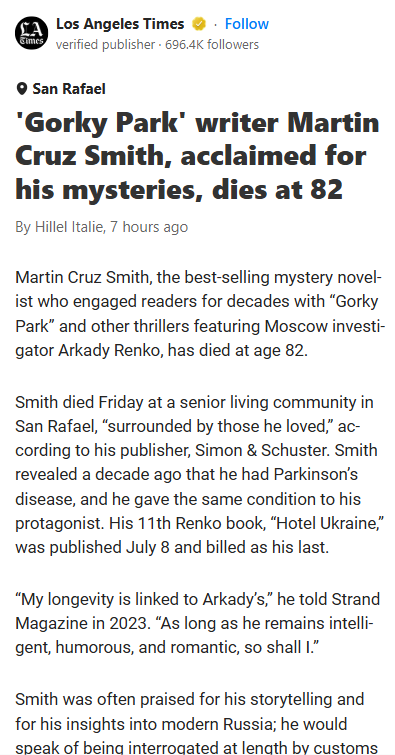 Arkady Renko’s Fate After Smith’s Death? 🤔
