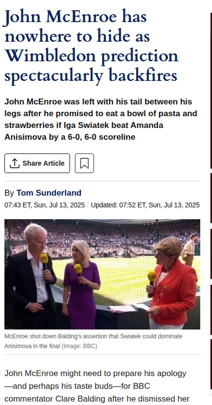 McEnroe Eats His Words After Swiatek’s Rout