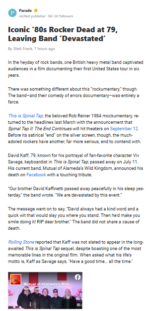 Spinal Tap Star’s Passing Shocks Fandom 💔