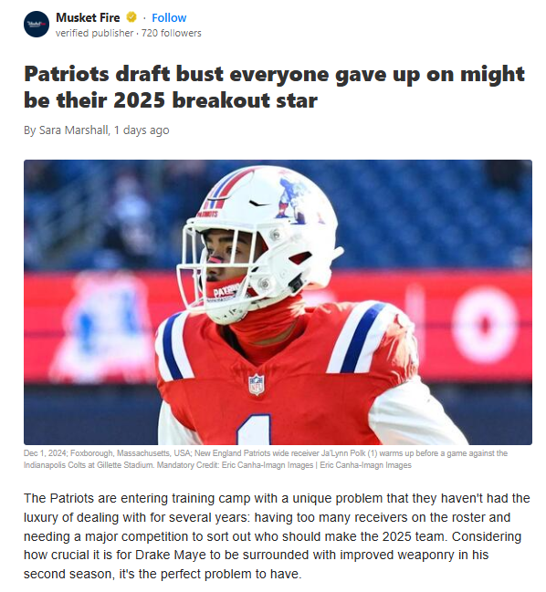 Is Polk the Pats’ Surprise Breakout WR?