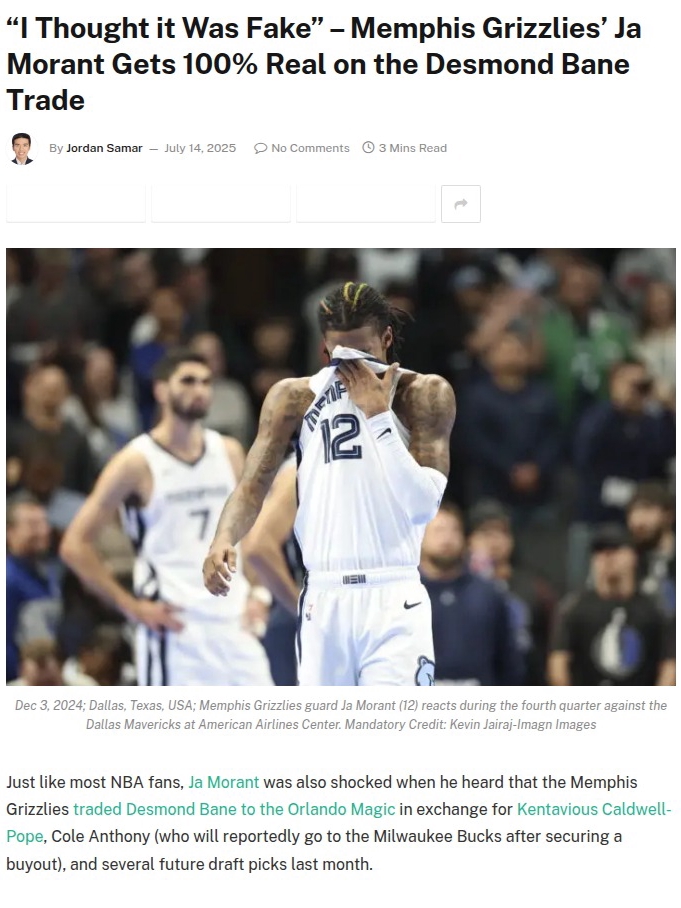 Grizz Fans React: Bane Trade Shock!