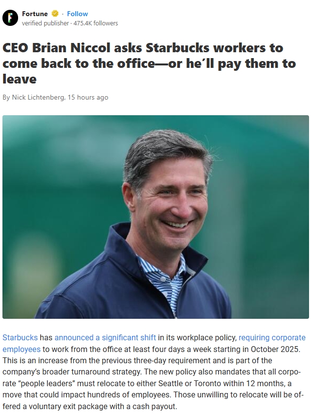 Starbucks Wants You Back at the Office—Or Pays You to Leave
