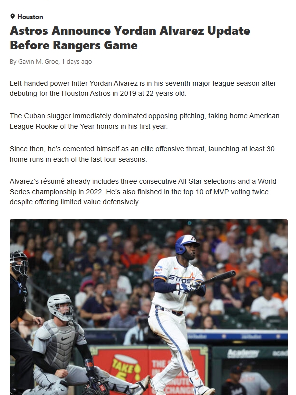 Yordan’s Comeback: Astros vs. Rangers Update
