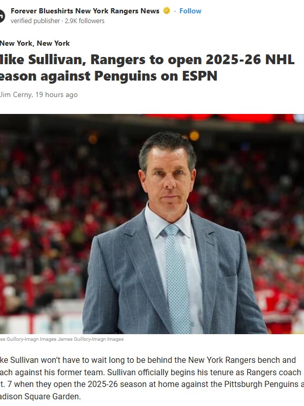 Sully Faces Old Squad: Rangers vs. Pens Opener