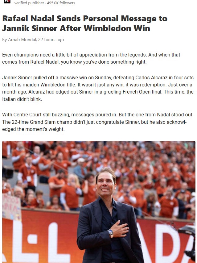 Nadal’s Classy Nod to Sinner’s Wimbledon Win