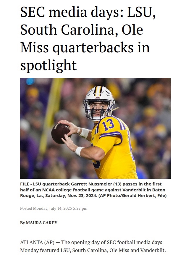 Will Nussmeier Match LSU QB Legends?