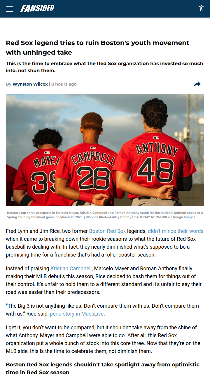 Rice Throws Shade at Sox’s New Big 3