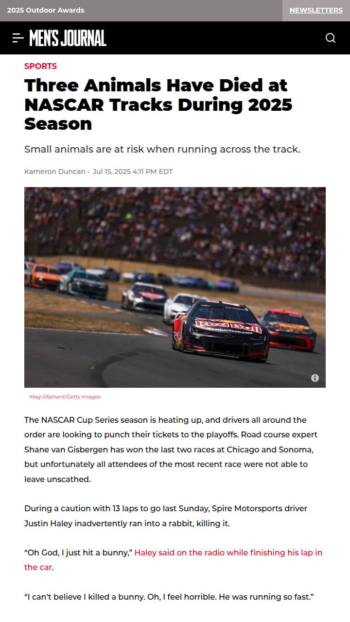 Animal Incidents Stir NASCAR Fans