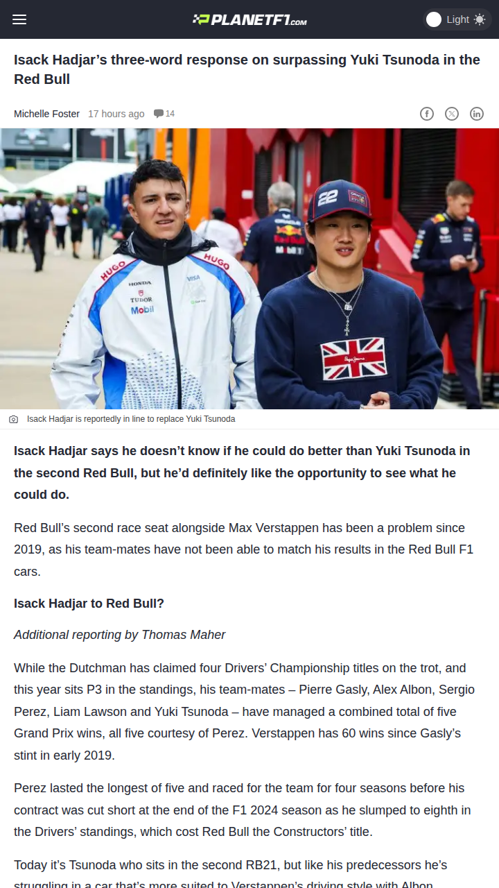 Hadjar Eyes Red Bull’s ‘Cursed’ Second Seat