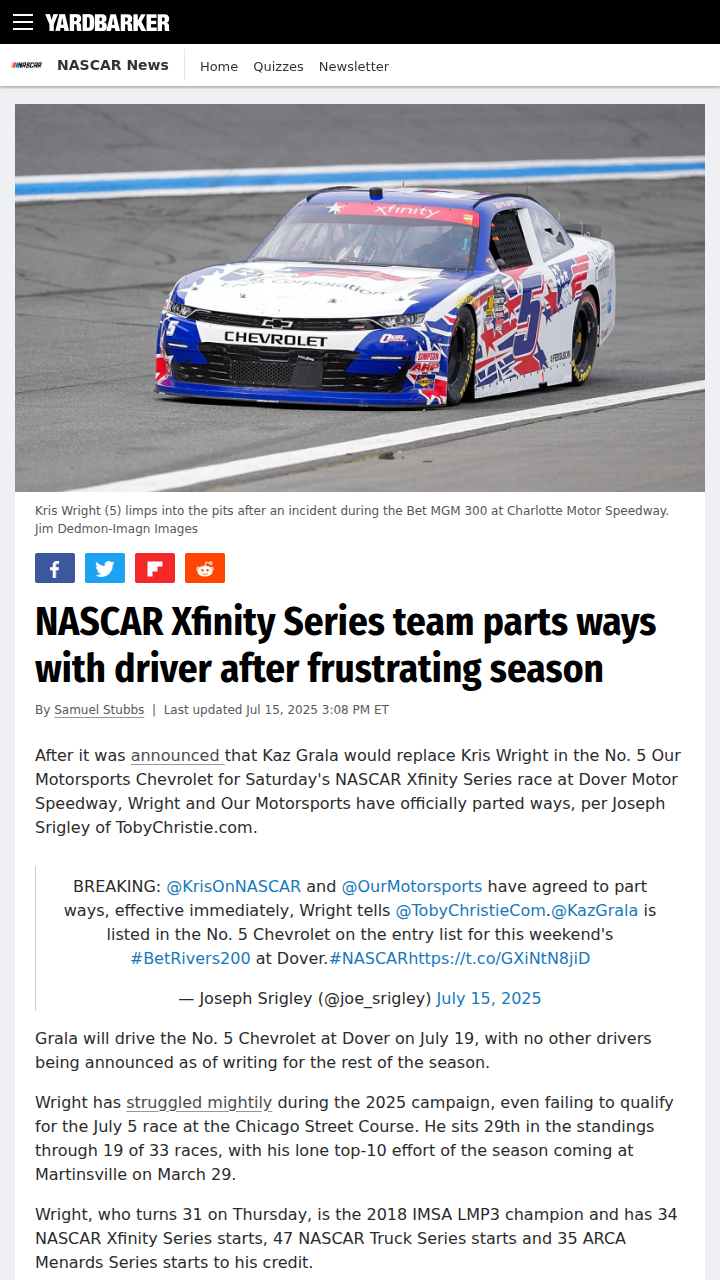 No. 5 Shakeup: Wright Out, Grala In!