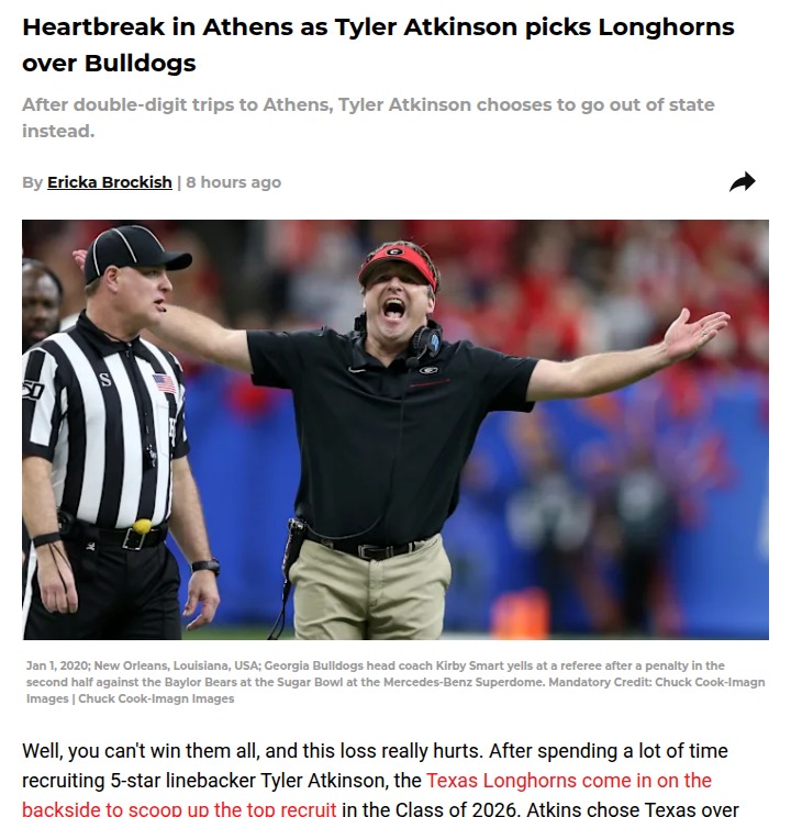 Tyler Atkinson Chooses Texas Over UGA