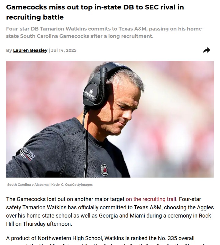 Gamecocks Lose Watkins to SEC Foe