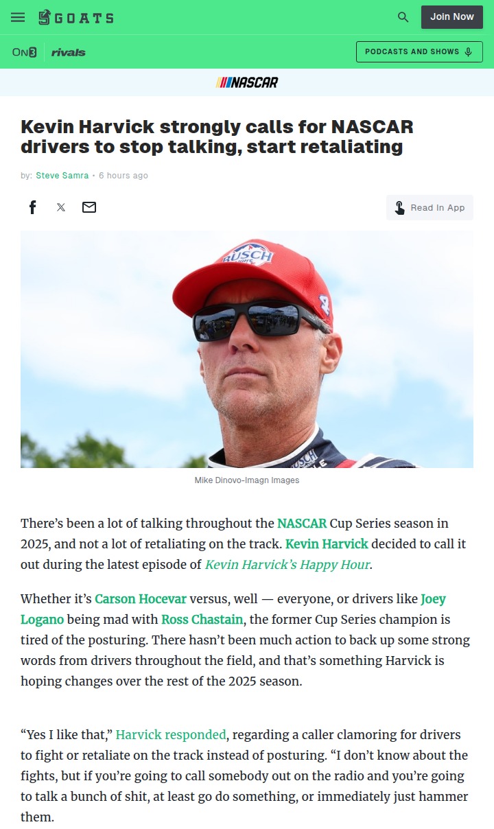 Harvick Wants More Action, Less Talk!