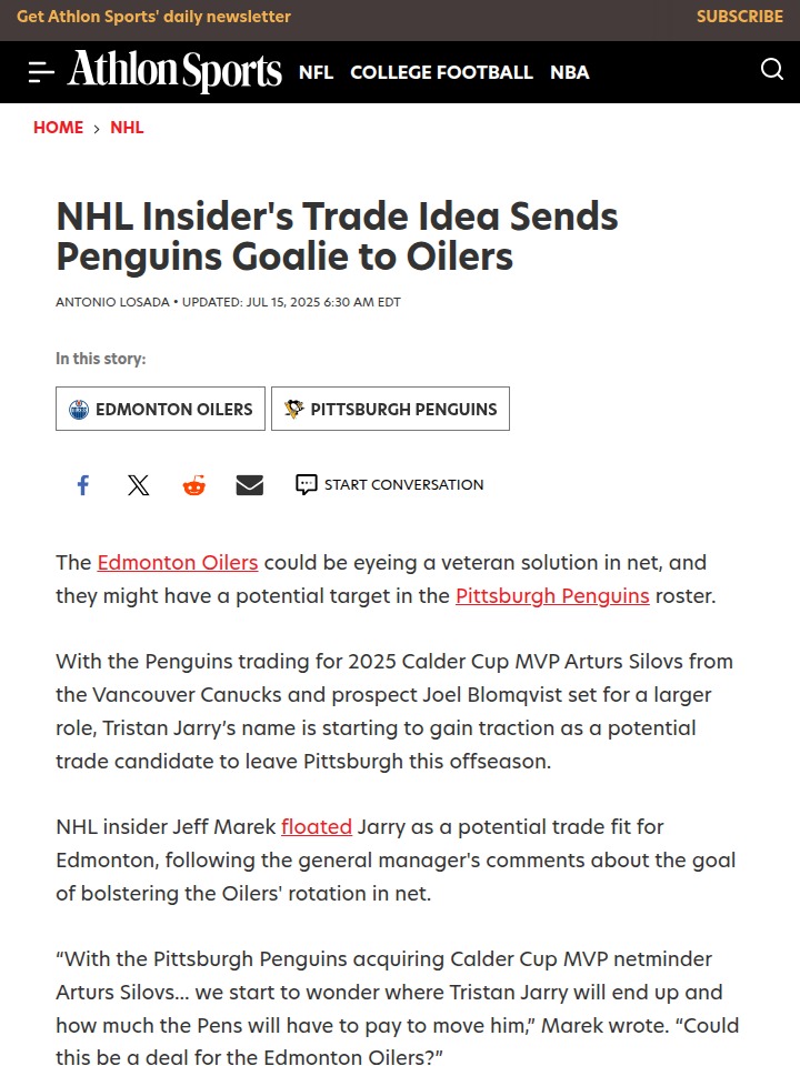 Could Jarry Be the Oilers’ Missing Piece?