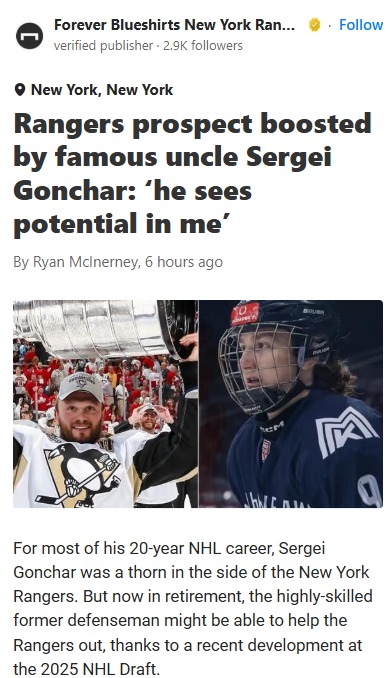 Gonchar Legacy: Can Artyom Shine for NYR?
