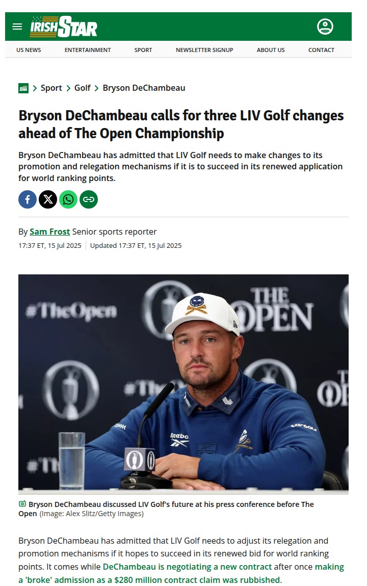 Bryson Wants LIV Shake-Up Before The Open