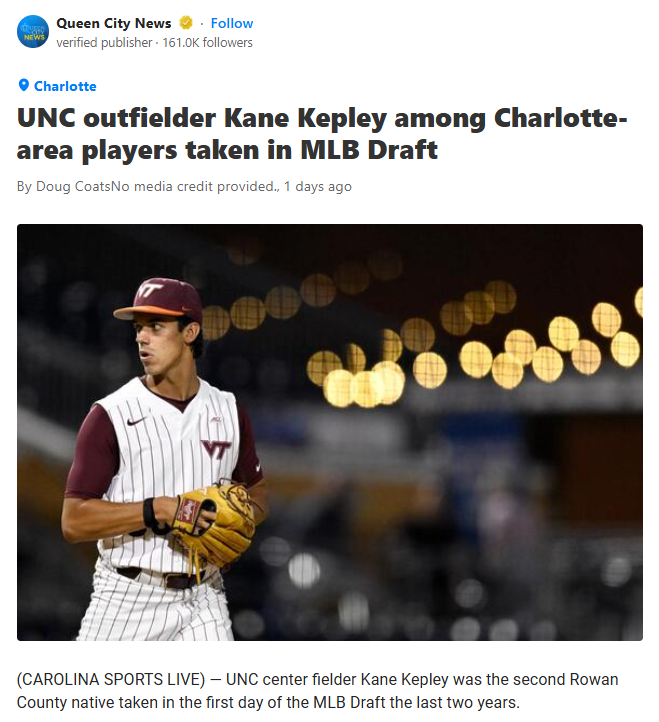 Kepley Joins Cubs: Tar Heel Speedster Drafted!