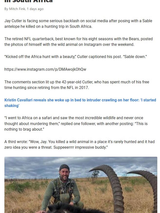 Jay Cutler’s Hunting Pics Spark Outrage