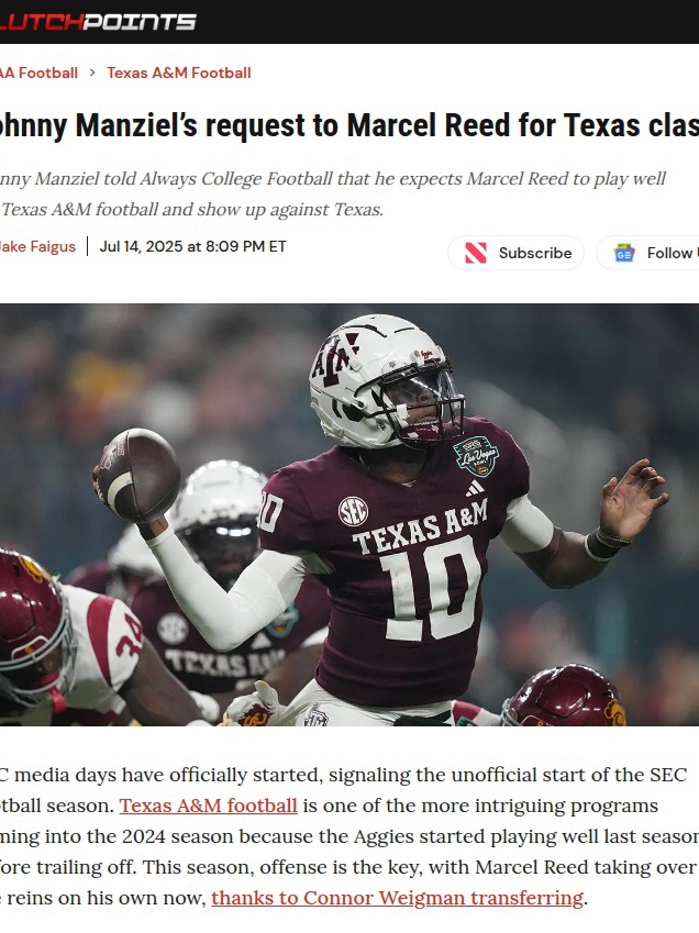 Johnny Football’s Challenge to Reed
