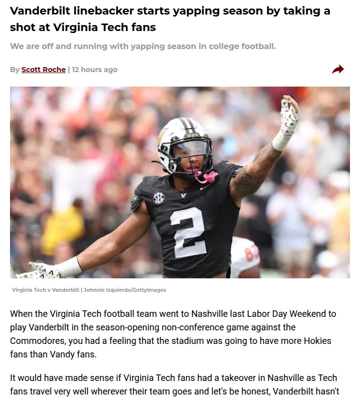Vandy’s Fontenette Trolls Hokie Nation