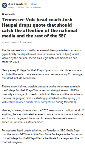 Heupel’s Fire: Vols Ready to Prove Doubters Wrong
