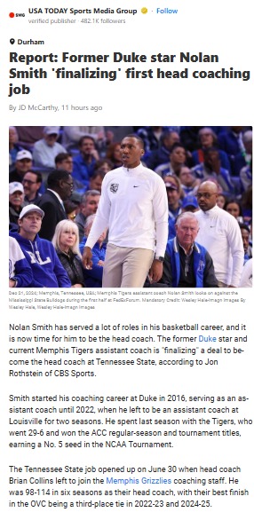 Nolan Smith Set to Lead TSU—Blue Devil Legacy!